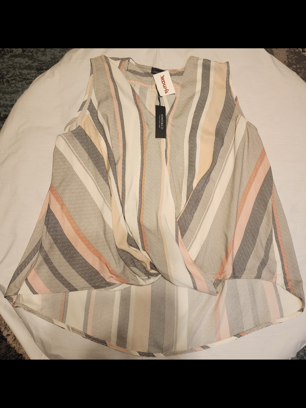 a new day Vertical Striped Twist-Front Sleeveless Camisole in Cream, Gray & Pink